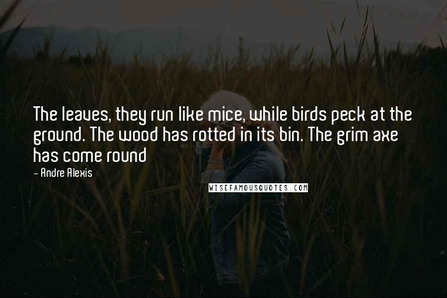 Andre Alexis Quotes: The leaves, they run like mice, while birds peck at the ground. The wood has rotted in its bin. The grim axe has come round