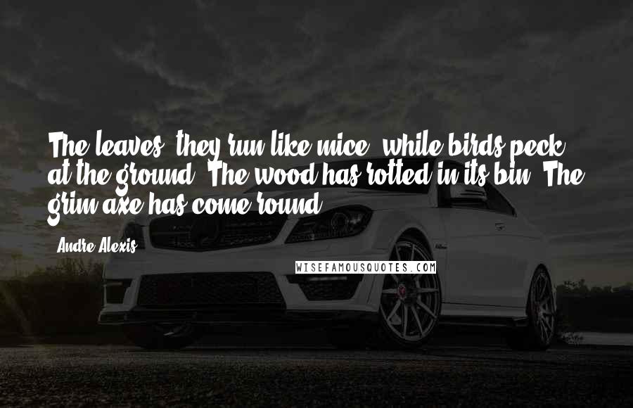 Andre Alexis Quotes: The leaves, they run like mice, while birds peck at the ground. The wood has rotted in its bin. The grim axe has come round