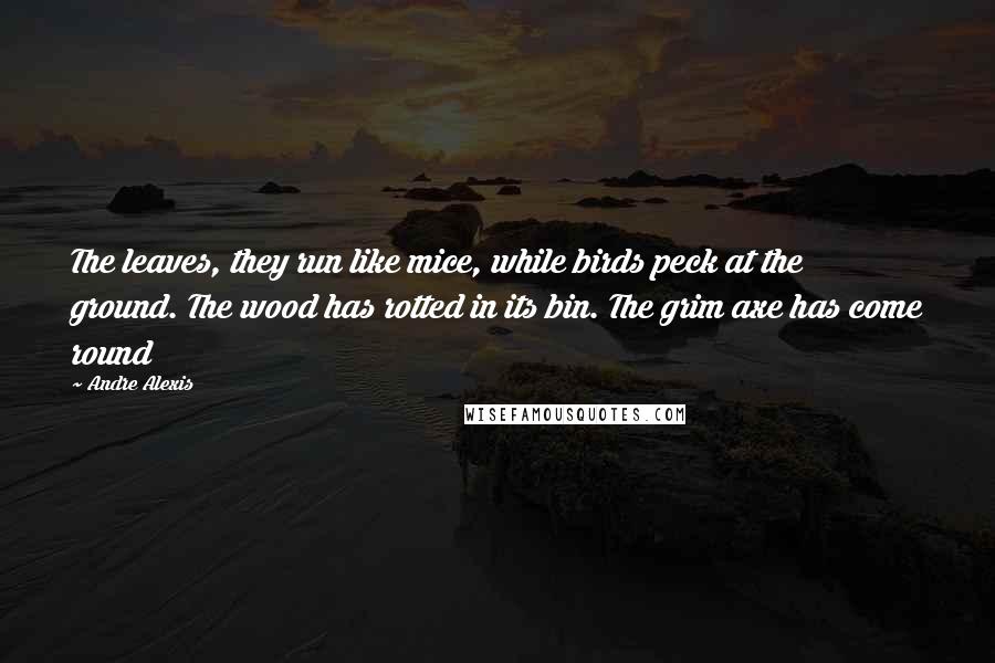 Andre Alexis Quotes: The leaves, they run like mice, while birds peck at the ground. The wood has rotted in its bin. The grim axe has come round