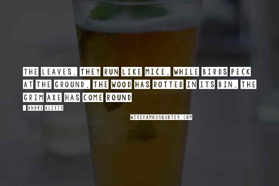 Andre Alexis Quotes: The leaves, they run like mice, while birds peck at the ground. The wood has rotted in its bin. The grim axe has come round