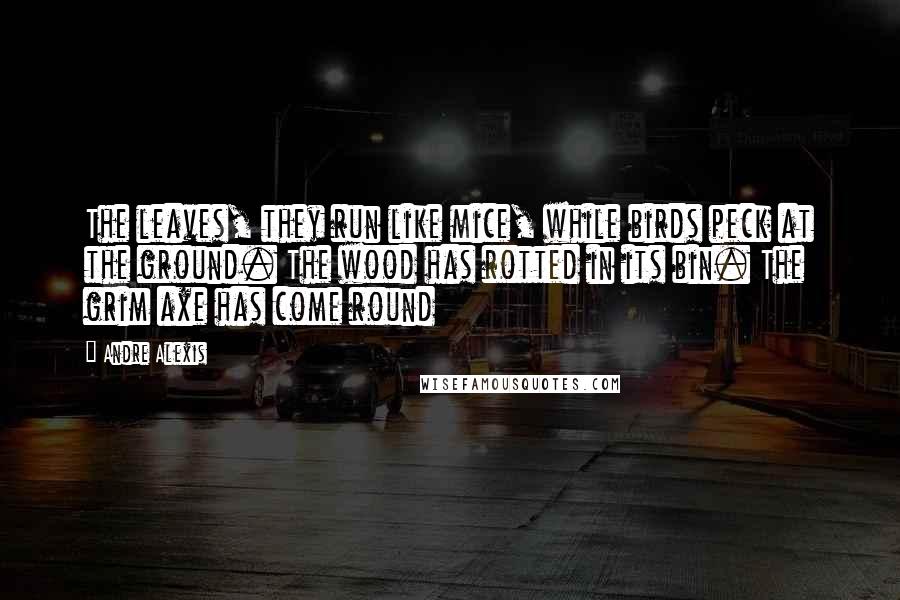 Andre Alexis Quotes: The leaves, they run like mice, while birds peck at the ground. The wood has rotted in its bin. The grim axe has come round
