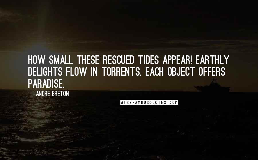 Andre Breton Quotes: How small these rescued tides appear! Earthly delights flow in torrents. Each object offers paradise.