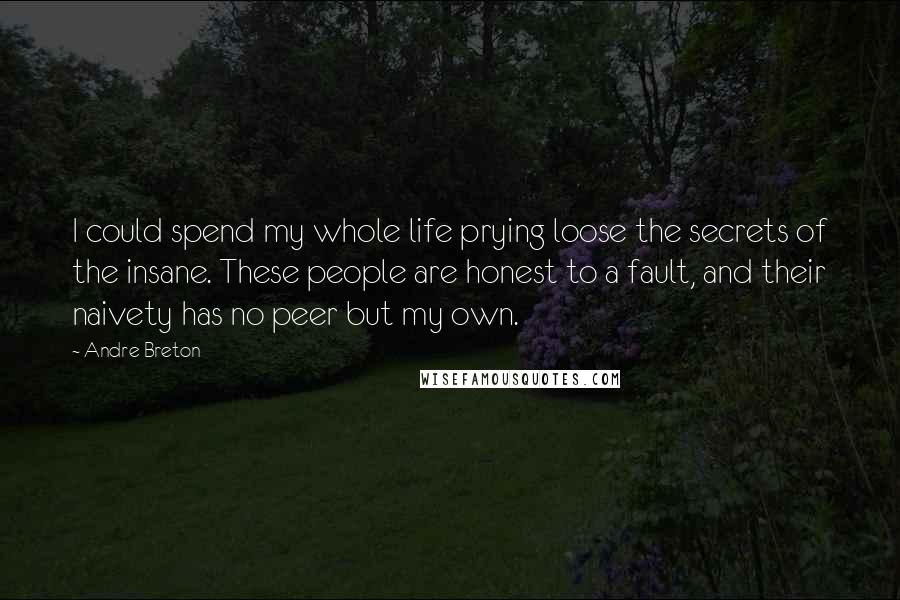 Andre Breton Quotes: I could spend my whole life prying loose the secrets of the insane. These people are honest to a fault, and their naivety has no peer but my own.