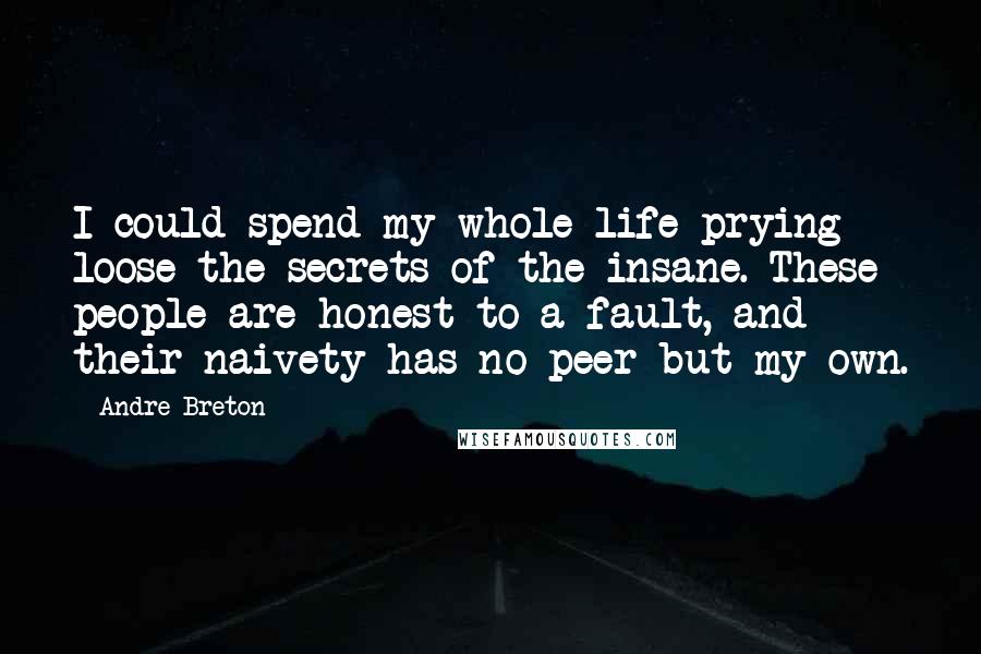 Andre Breton Quotes: I could spend my whole life prying loose the secrets of the insane. These people are honest to a fault, and their naivety has no peer but my own.