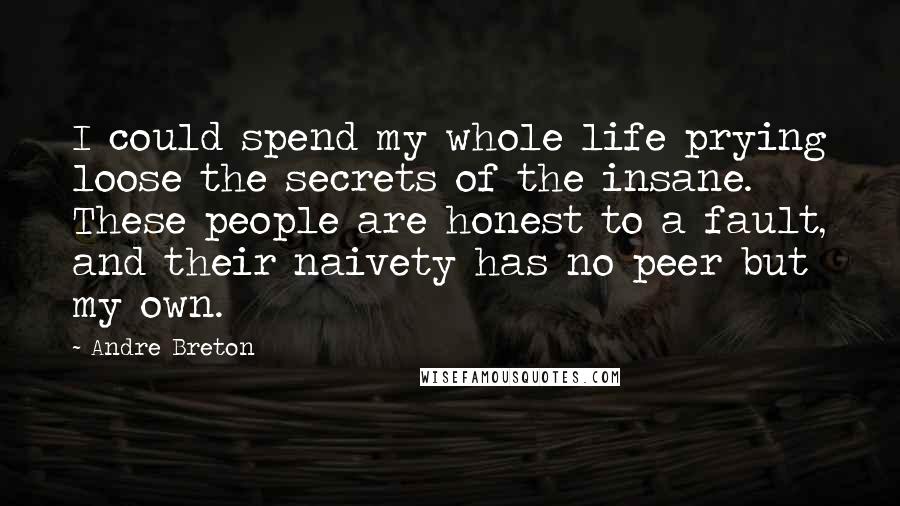 Andre Breton Quotes: I could spend my whole life prying loose the secrets of the insane. These people are honest to a fault, and their naivety has no peer but my own.