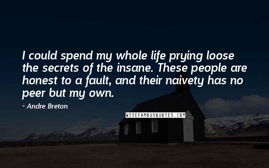 Andre Breton Quotes: I could spend my whole life prying loose the secrets of the insane. These people are honest to a fault, and their naivety has no peer but my own.