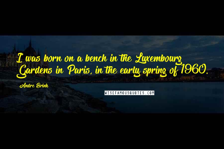 Andre Brink Quotes: I was born on a bench in the Luxembourg Gardens in Paris, in the early spring of 1960.