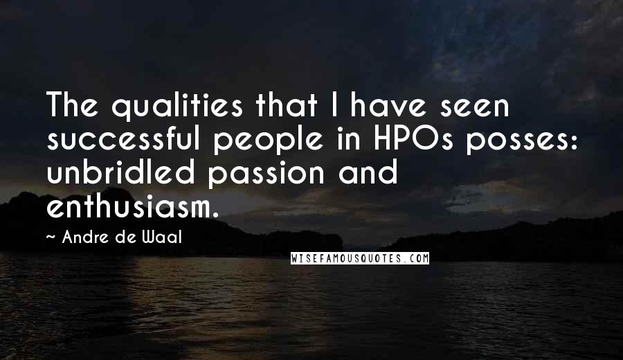 Andre De Waal Quotes: The qualities that I have seen successful people in HPOs posses: unbridled passion and enthusiasm.