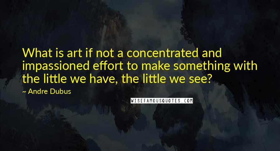 Andre Dubus Quotes: What is art if not a concentrated and impassioned effort to make something with the little we have, the little we see?