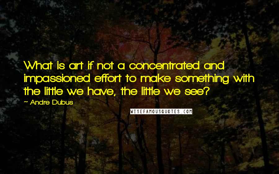 Andre Dubus Quotes: What is art if not a concentrated and impassioned effort to make something with the little we have, the little we see?