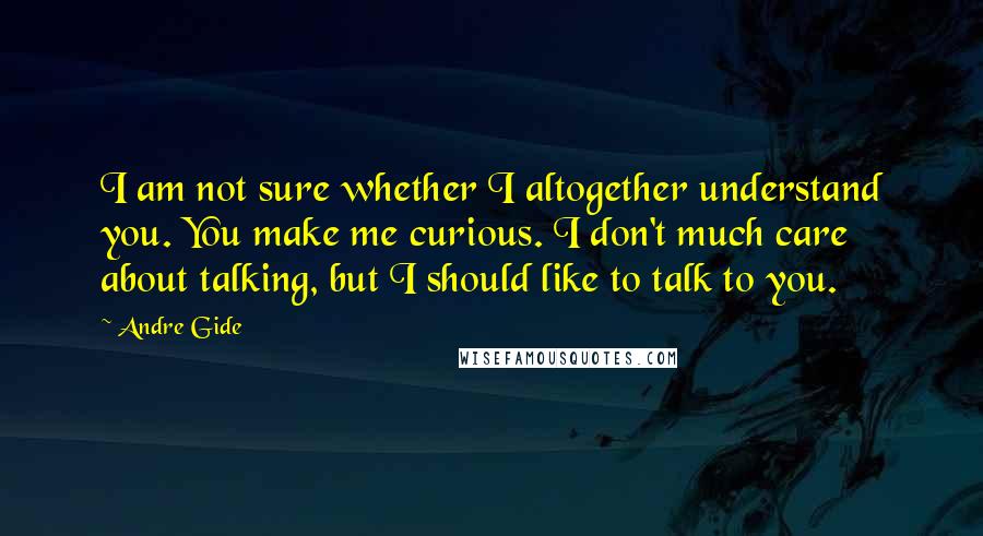 Andre Gide Quotes: I am not sure whether I altogether understand you. You make me curious. I don't much care about talking, but I should like to talk to you.