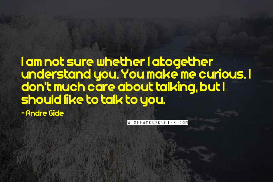 Andre Gide Quotes: I am not sure whether I altogether understand you. You make me curious. I don't much care about talking, but I should like to talk to you.