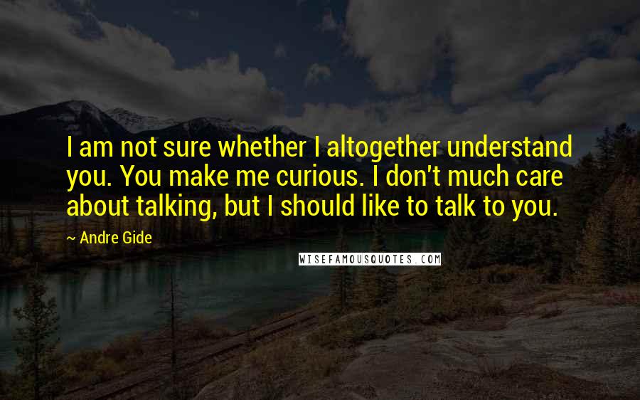 Andre Gide Quotes: I am not sure whether I altogether understand you. You make me curious. I don't much care about talking, but I should like to talk to you.