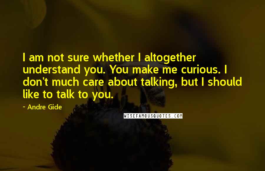 Andre Gide Quotes: I am not sure whether I altogether understand you. You make me curious. I don't much care about talking, but I should like to talk to you.