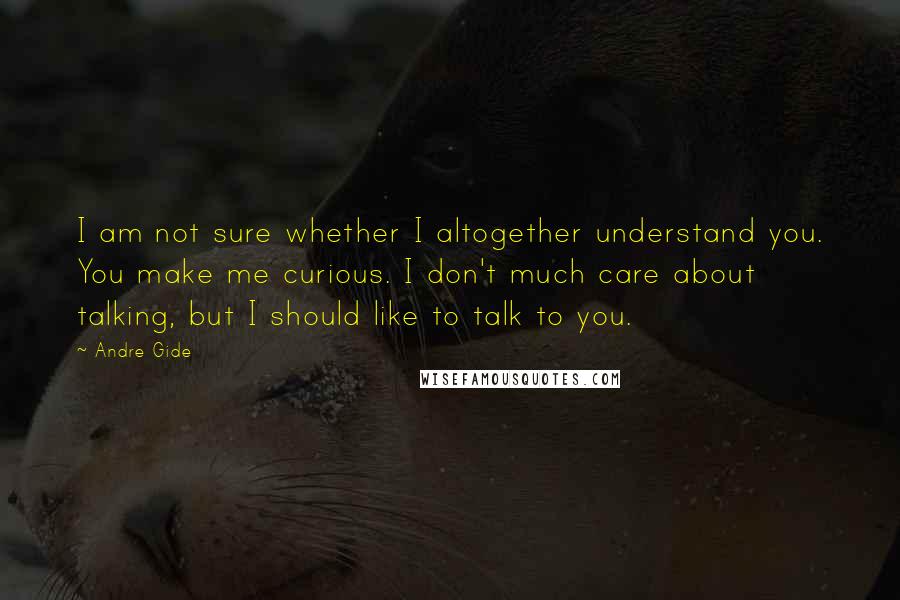 Andre Gide Quotes: I am not sure whether I altogether understand you. You make me curious. I don't much care about talking, but I should like to talk to you.