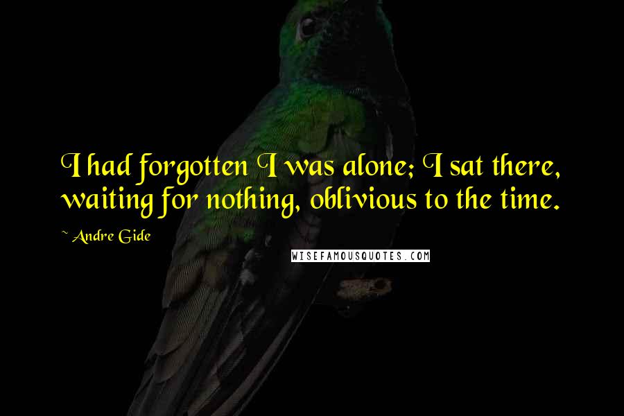 Andre Gide Quotes: I had forgotten I was alone; I sat there, waiting for nothing, oblivious to the time.