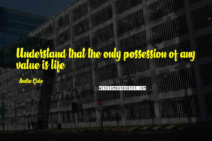 Andre Gide Quotes: Understand that the only possession of any value is life.