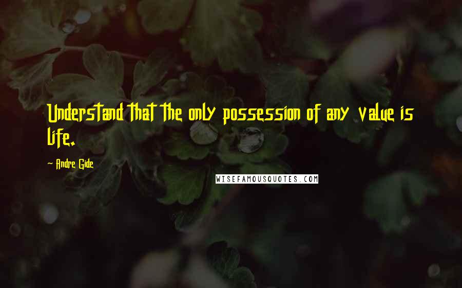Andre Gide Quotes: Understand that the only possession of any value is life.