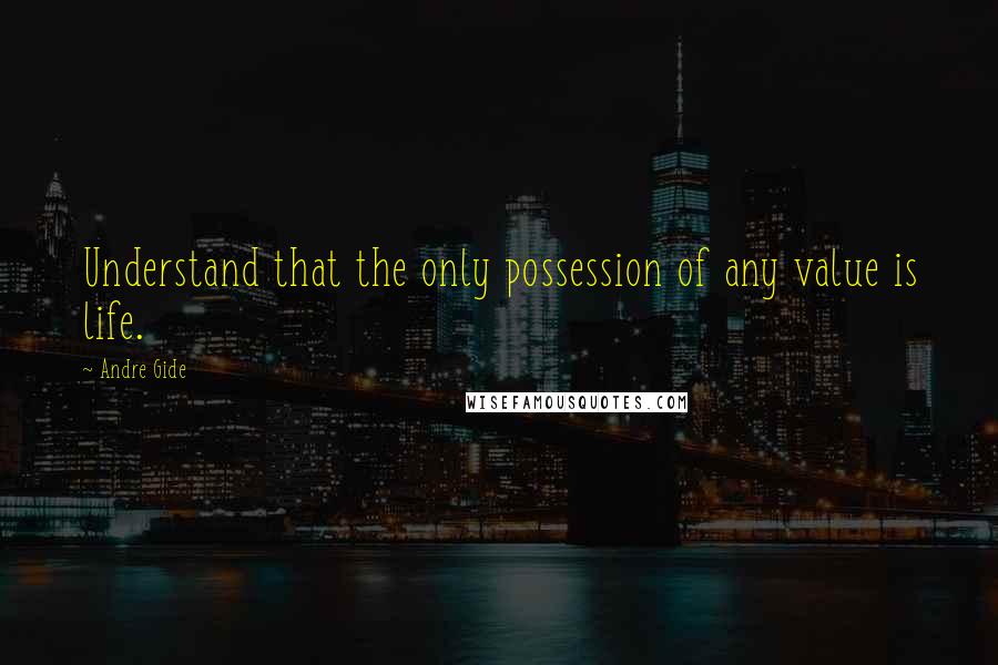 Andre Gide Quotes: Understand that the only possession of any value is life.