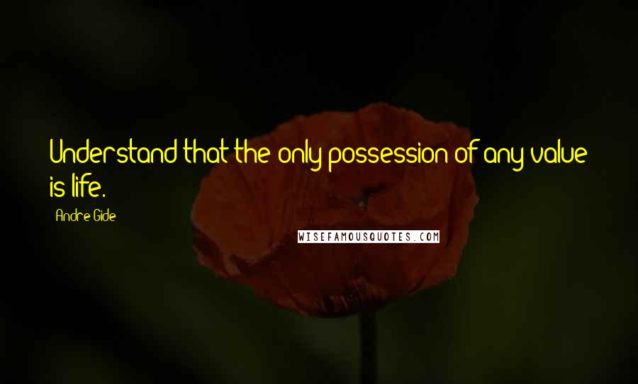 Andre Gide Quotes: Understand that the only possession of any value is life.