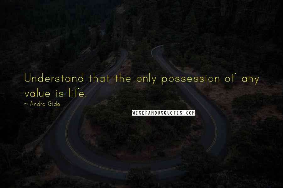 Andre Gide Quotes: Understand that the only possession of any value is life.