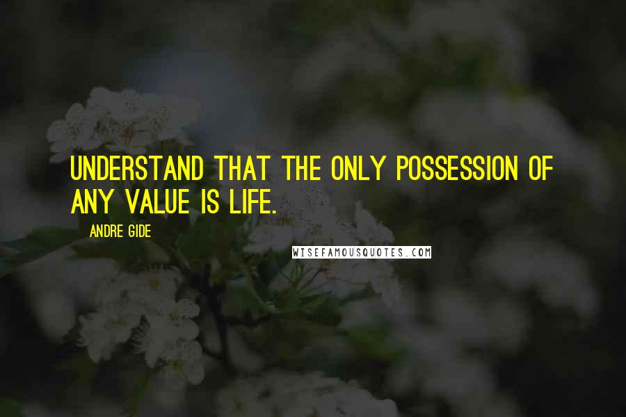 Andre Gide Quotes: Understand that the only possession of any value is life.