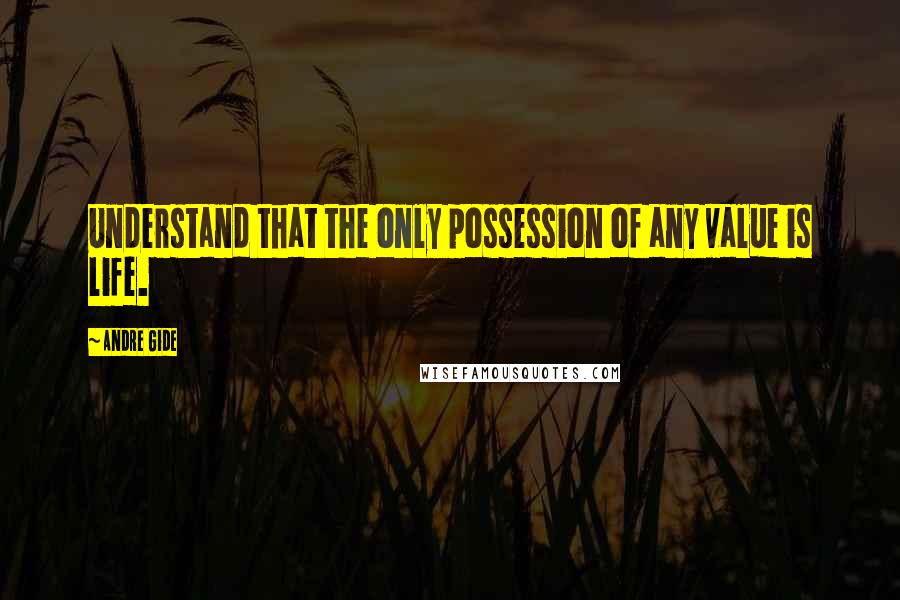 Andre Gide Quotes: Understand that the only possession of any value is life.