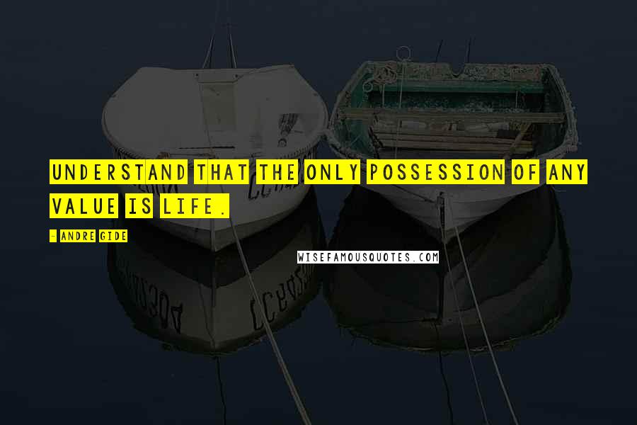 Andre Gide Quotes: Understand that the only possession of any value is life.