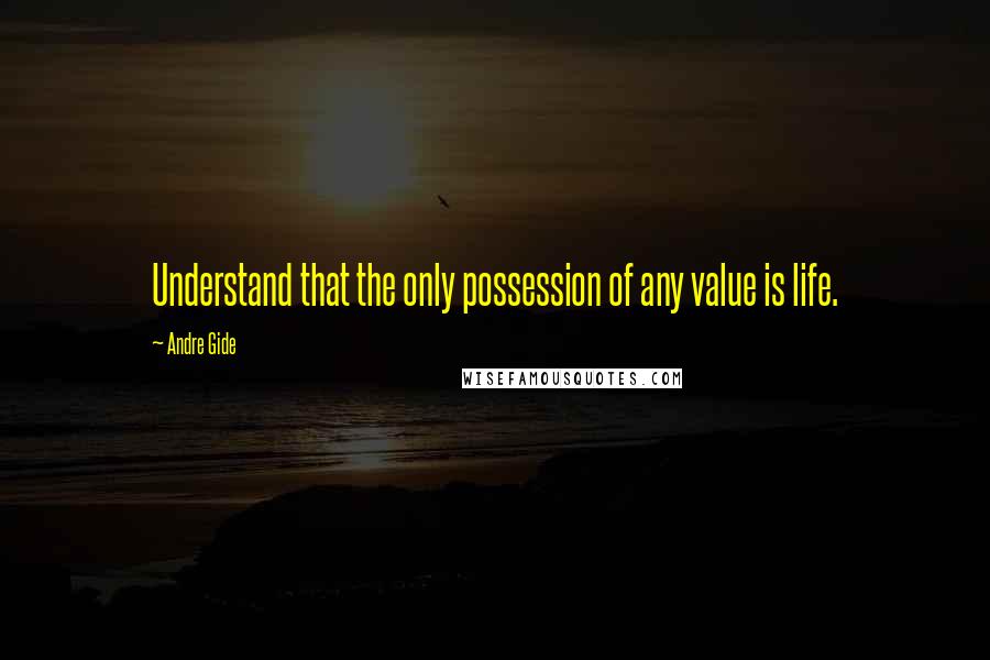Andre Gide Quotes: Understand that the only possession of any value is life.