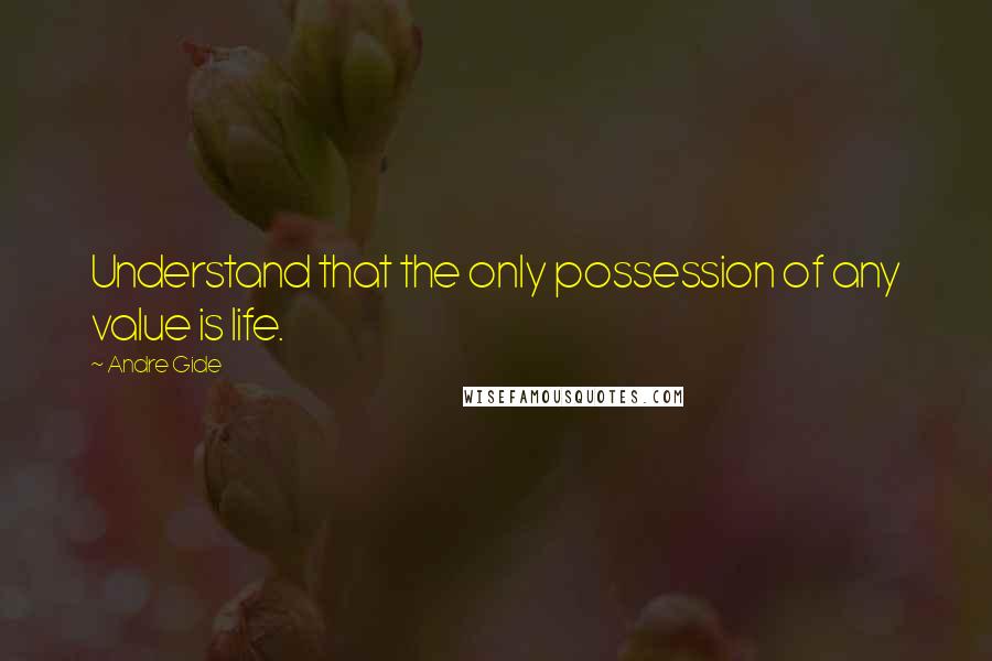 Andre Gide Quotes: Understand that the only possession of any value is life.