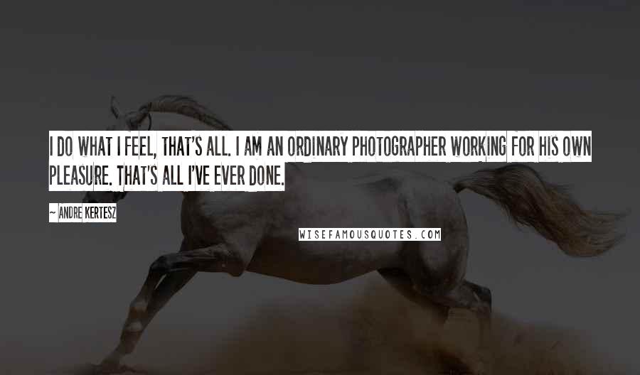 Andre Kertesz Quotes: I do what I feel, that's all. I am an ordinary photographer working for his own pleasure. That's all I've ever done.