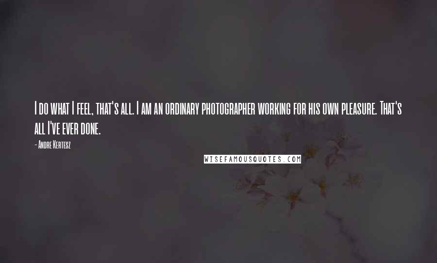 Andre Kertesz Quotes: I do what I feel, that's all. I am an ordinary photographer working for his own pleasure. That's all I've ever done.