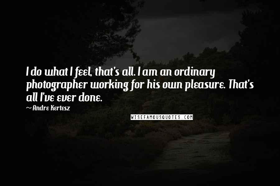 Andre Kertesz Quotes: I do what I feel, that's all. I am an ordinary photographer working for his own pleasure. That's all I've ever done.