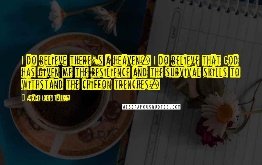 Andre Leon Talley Quotes: I do believe there's a heaven. I do believe that God has given me the resilience and the survival skills to withstand the chiffon trenches.