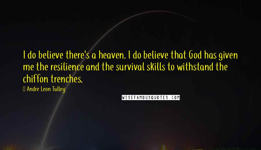 Andre Leon Talley Quotes: I do believe there's a heaven. I do believe that God has given me the resilience and the survival skills to withstand the chiffon trenches.