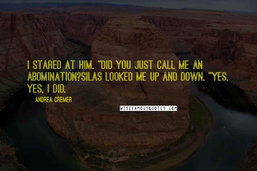 Andrea Cremer Quotes: I stared at him. "Did you just call me an abomination?Silas looked me up and down. "Yes. Yes, I did.