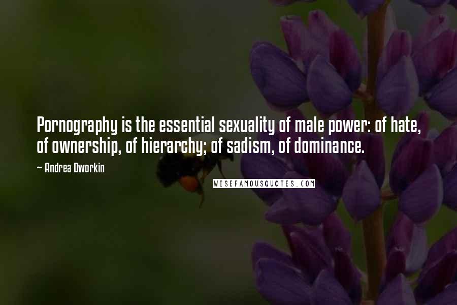 Andrea Dworkin Quotes: Pornography is the essential sexuality of male power: of hate, of ownership, of hierarchy; of sadism, of dominance.