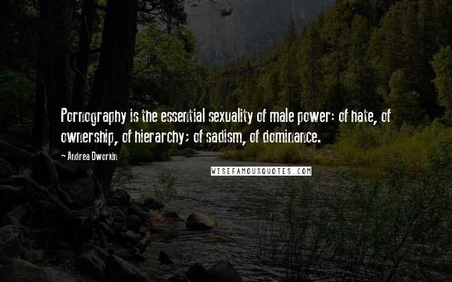 Andrea Dworkin Quotes: Pornography is the essential sexuality of male power: of hate, of ownership, of hierarchy; of sadism, of dominance.