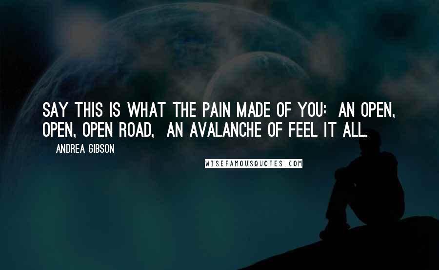 Andrea Gibson Quotes: Say this is what the pain made of you:  an open, open, open road,  an avalanche of feel it all.