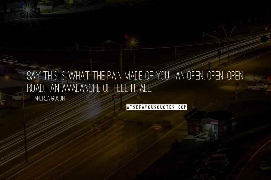 Andrea Gibson Quotes: Say this is what the pain made of you:  an open, open, open road,  an avalanche of feel it all.