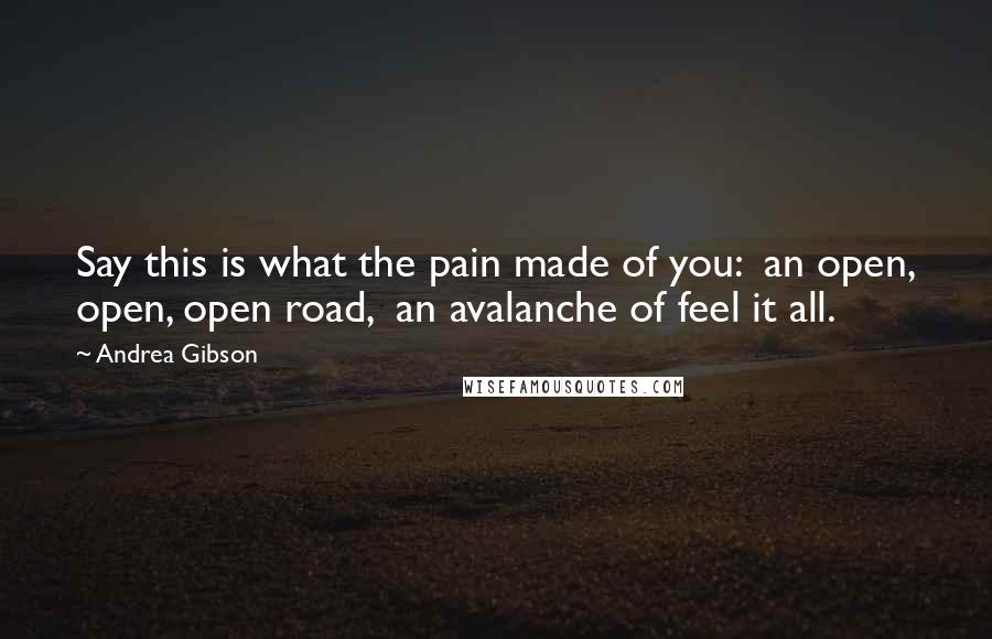 Andrea Gibson Quotes: Say this is what the pain made of you:  an open, open, open road,  an avalanche of feel it all.