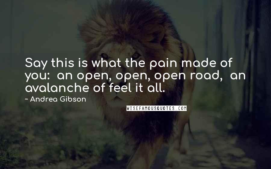 Andrea Gibson Quotes: Say this is what the pain made of you:  an open, open, open road,  an avalanche of feel it all.