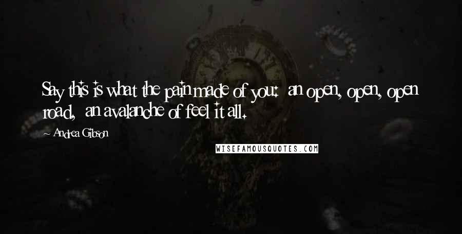 Andrea Gibson Quotes: Say this is what the pain made of you:  an open, open, open road,  an avalanche of feel it all.