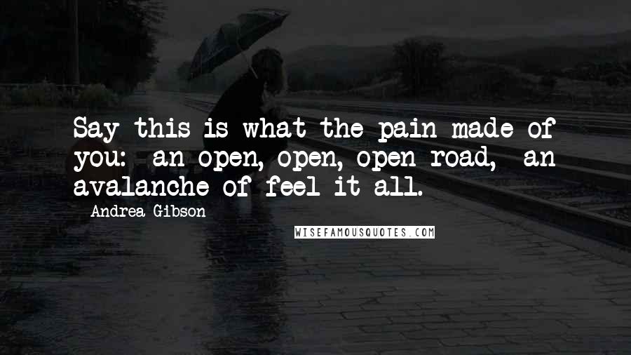 Andrea Gibson Quotes: Say this is what the pain made of you:  an open, open, open road,  an avalanche of feel it all.