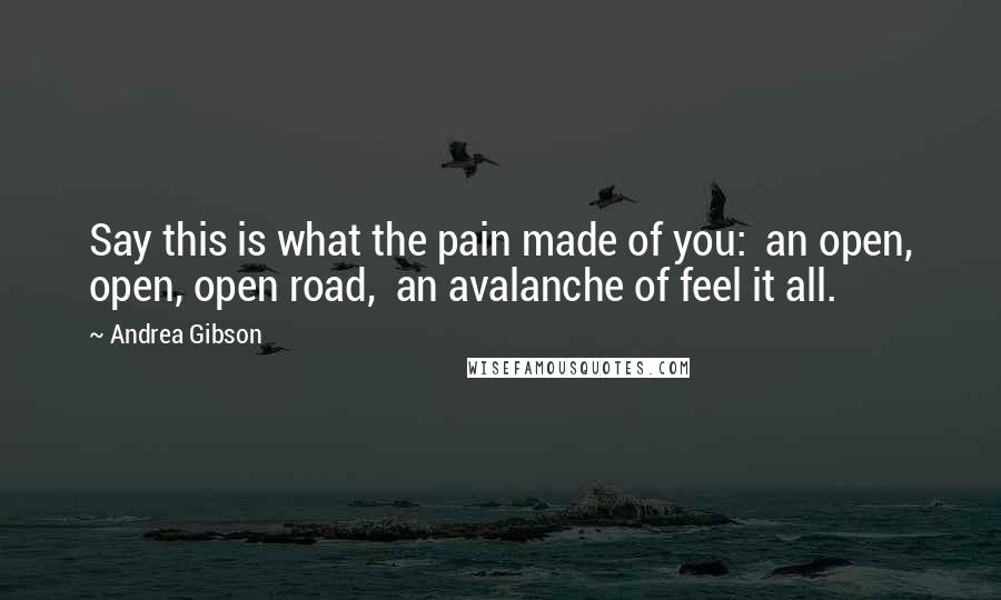 Andrea Gibson Quotes: Say this is what the pain made of you:  an open, open, open road,  an avalanche of feel it all.