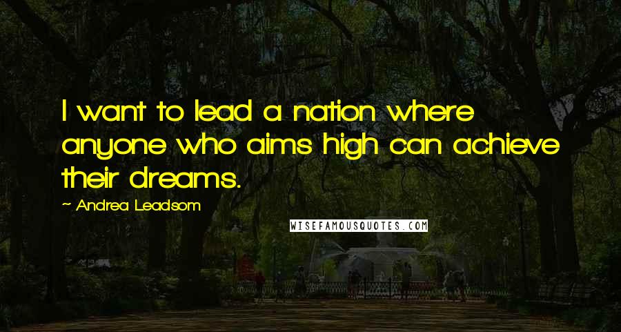 Andrea Leadsom Quotes: I want to lead a nation where anyone who aims high can achieve their dreams.