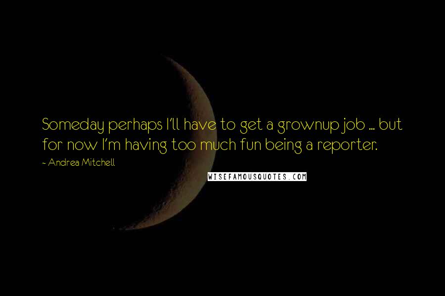 Andrea Mitchell Quotes: Someday perhaps I'll have to get a grownup job ... but for now I'm having too much fun being a reporter.