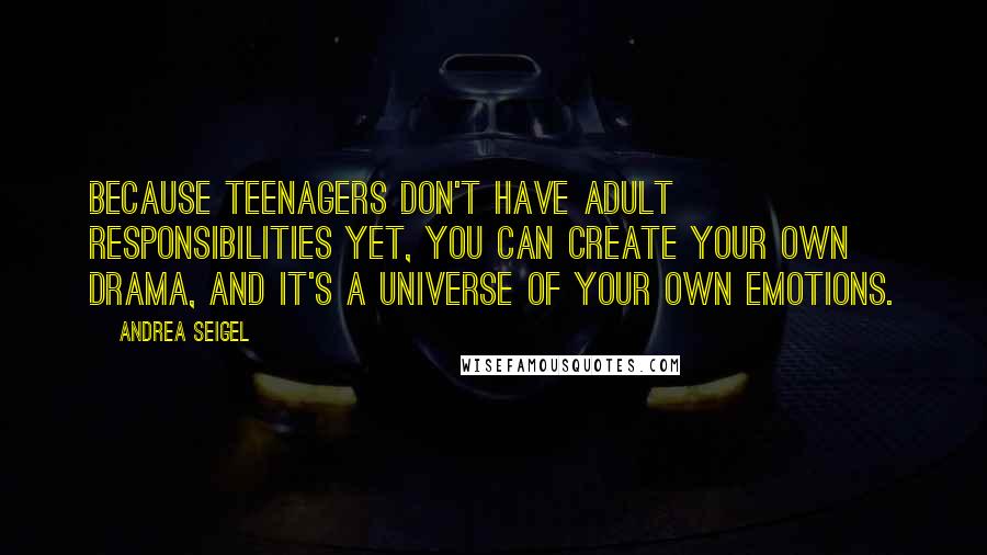 Andrea Seigel Quotes: Because teenagers don't have adult responsibilities yet, you can create your own drama, and it's a universe of your own emotions.