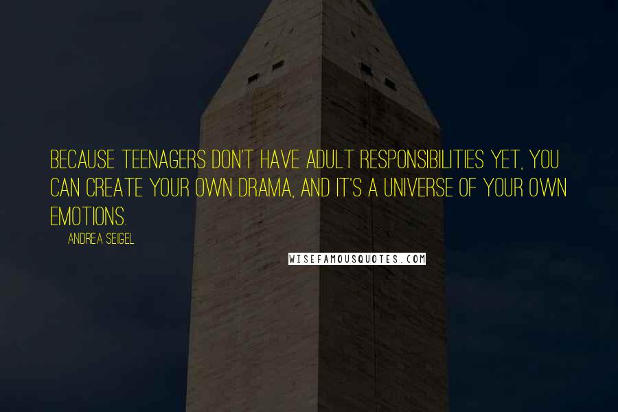 Andrea Seigel Quotes: Because teenagers don't have adult responsibilities yet, you can create your own drama, and it's a universe of your own emotions.