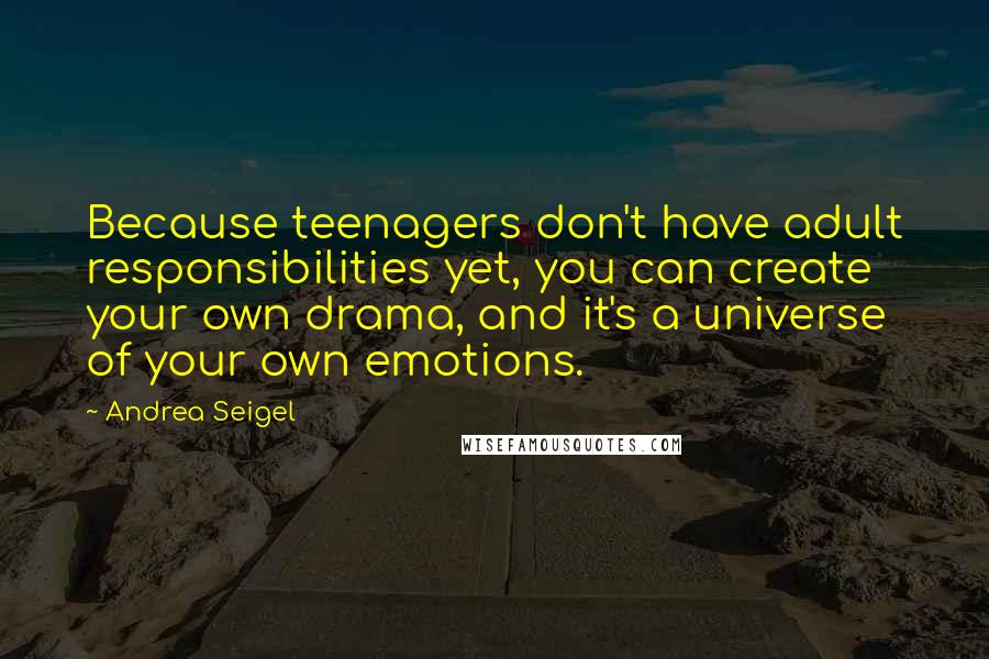 Andrea Seigel Quotes: Because teenagers don't have adult responsibilities yet, you can create your own drama, and it's a universe of your own emotions.